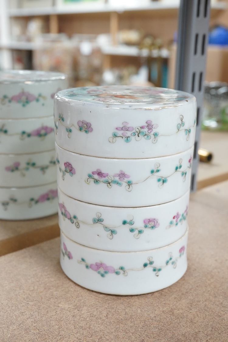 A Chinese famille rose cylindrical stacking box, c.1900, 11cm high